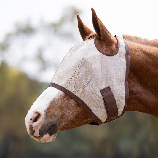 Kensington UV Horse Fly Mask with Web Trim - Protective Mask with Dual Ear Opening & Forelock Freedom - XLarge, Desert Sand