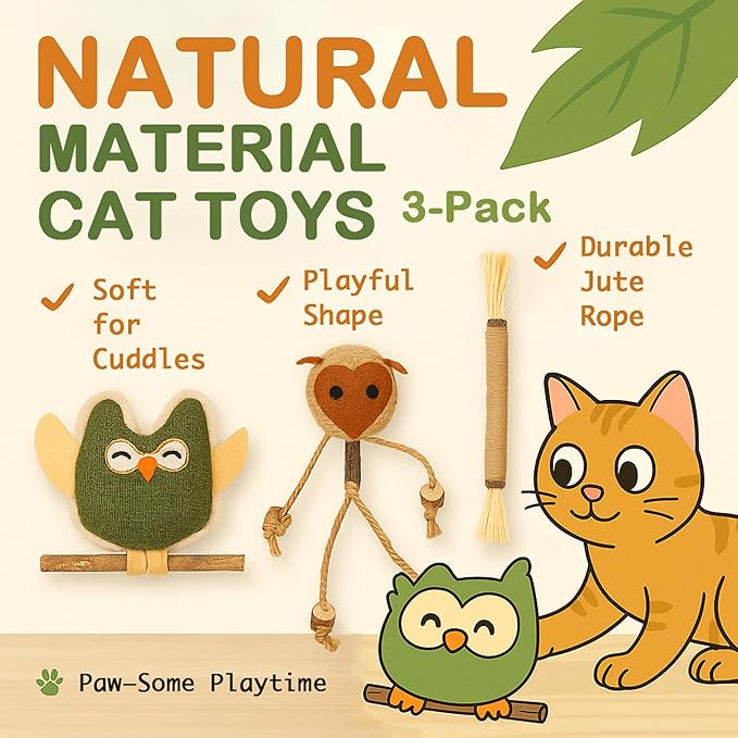 3-Pack Silvervine Sticks for Cats with Sisal Rope – Cat Toys for Indoor Cats, Catnip Chew Toys for Nature Dental Care & Interactive Play