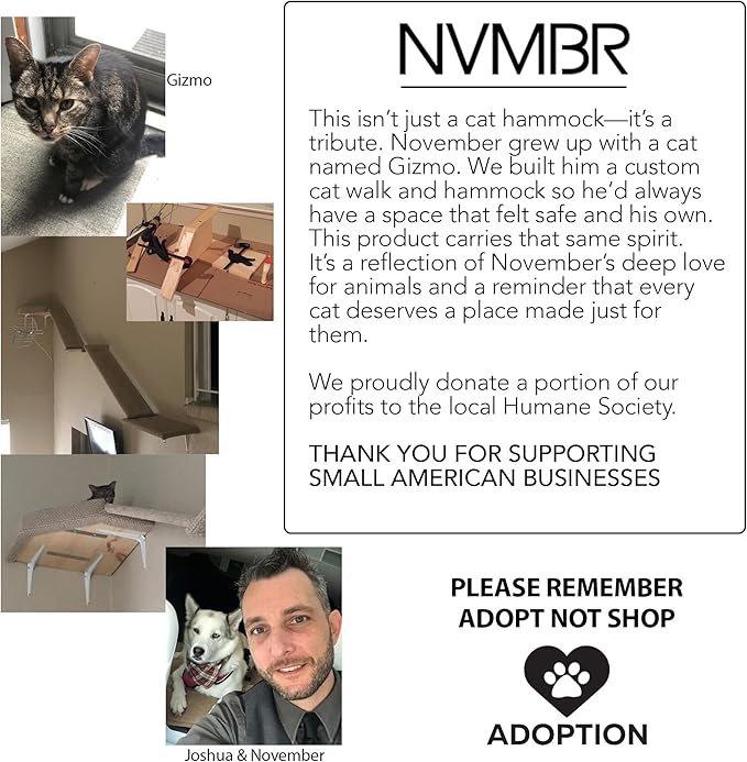 NVMBR Cat Shelves Hammock Lounge with Sisal Stairs Set, 16 inch Stud Design, Easy Install Mounts, Holds up to 33 lbs Climber Indoor Perches for Walls, Furniture and Beds