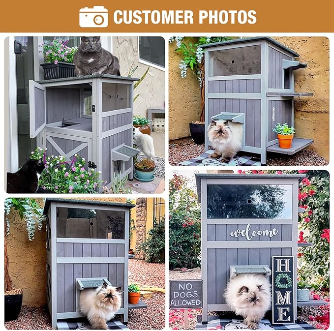 Gutinneen Cat House Feral Kitty Shelter Ourdoor & Indoor Cat Cage with Waterproof Roof, 2 Large Side Doors