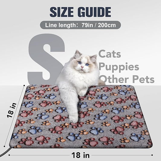 Cat Heating Pad, Waterproof Pet Heating Pad for Cats Dog Indoor, 11 Adjustable Temperature Cat Warming Bed Mat with Timer, Indoor Heated Bed with Chew Resistant Cord (S: 18'' L X 18W '')