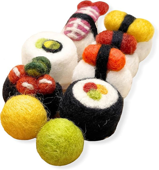 Woolbuddy Cat Sushi Toy, 8pcs, Wool Cat Toy for Boredom & Stimulating, Cute Interactive Toys for Indoor Feline Friends, Self-Play Kitten Toys, Chew Toy, Enrichment Without Catnip