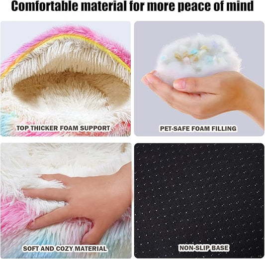 Dazzle Calming Dog & Cat Cave Bed with Washable, Anti-Slip Faux Fur Cover, Comfortable Warming Pet Bed for Small Medium Pets (24 * 24 inch)
