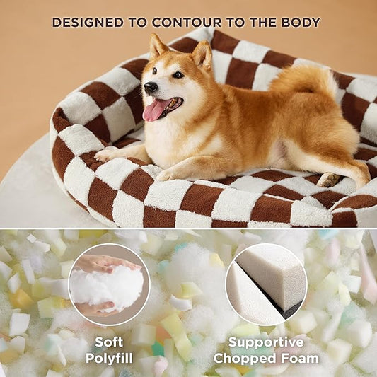 Lesure Cute Dog Bed for Large Dogs - Washable Pet Beds,Cozy Rectangle Orthopedic Sofa with Jacquard Shaggy Plush & Anti Slip Bottom,36x27x8inches