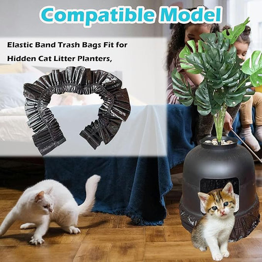 50 Pack Litter Box Liners Compatible with Lifewit Litter Box Cat, Elastic Band Trash Bags for Disposal of Cat Waste, Waterproof and Leak Proof (Black)