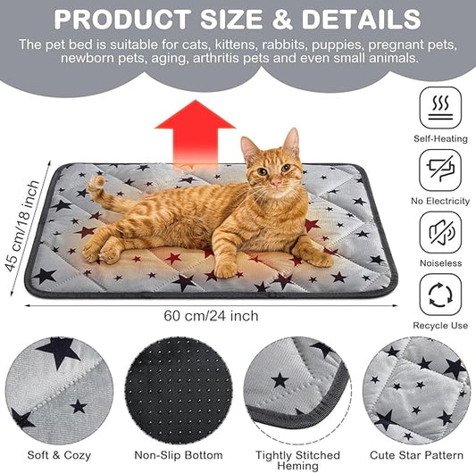 Namalu 4 Pack Self Warming Cat Bed Self Heating Cat Mat Star Pattern Soft Dog Crate Pad Thermal Pet Mat Anti Slip Kennel Washable Dog Warming Bed for Outdoor Indoor(18 x 24 Inch,Rectangle)