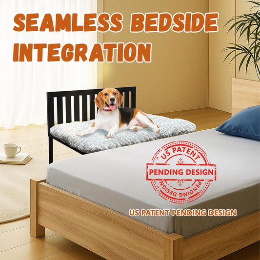 Beside Dog Bed,Adjustable Height Dog Bunk Beds,25.5‘’x18‘’Metal Dogs Bed Frame with Removable Cushion,Medium