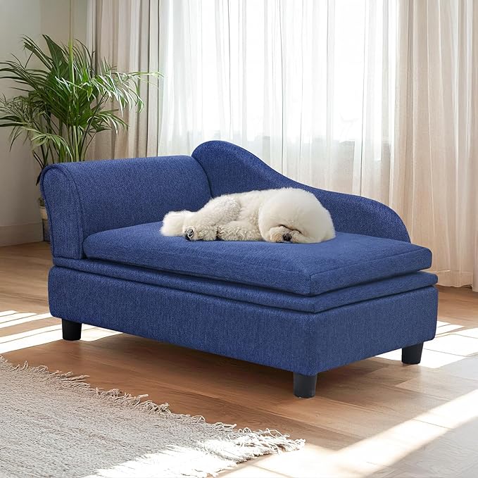 30" L Pet Sofa with Hidden Storage 30lbs, Dog Couch for Small-Sized Dogs and Cats, Soft Tufted Cushion, Blue