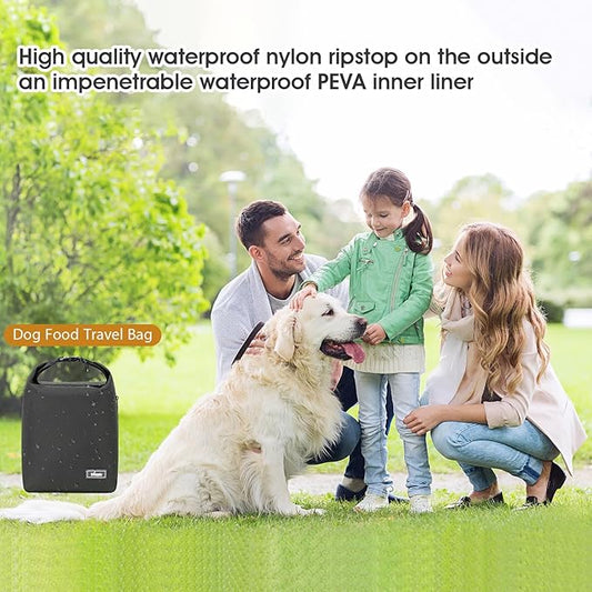 Pet Food Storage Bag,Dog Food Travel Bag with 2PCS Collapsible Dog Travel Bowls,Waterproof Kibble Storage Container for Road Trips, Camping (Black, Small)