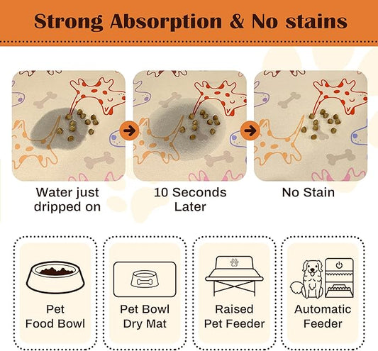 Pet Feeding Mat for Floors Waterproof Dog Mat for Food and Water Absorbent Quick Dry Non Slip mat for Cat Bowls