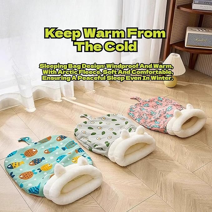 Cozy Sleeping Bag, Cozy Nest for Cats and Dogs, Soft Cat Dog Sleeping Bag, Cat Sleeping Bag for Indoor, Warm Nest for Indoor Cats&Small Dogs, Semi-Enclosed Design (Yellow Bear(Without Ear), Medium)