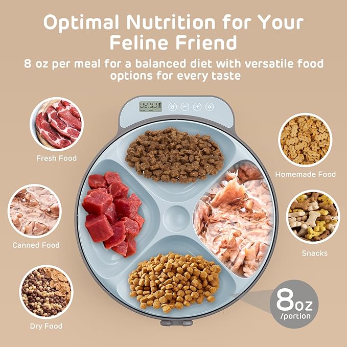 iPettie Zharko Four Meals Automatic Wet Food Feeder - True 4 Meal Design with Locking Lid, Smart Cat Timer Automatic Feeder for Wet Cat Food, Two Ice Packs, Easy to Clean & Portable Design