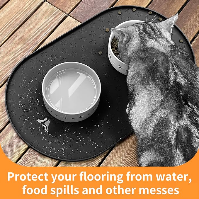 KPWACD Pet Placemat for Dog and Cat, Anti-Slip Waterproof Dogs Feeding Bowl Mat Prevent Food and Water Overflow, Silicone Puppy Dish Mats Suitable for Small Medium Big Pets, Black, 24" * 16"