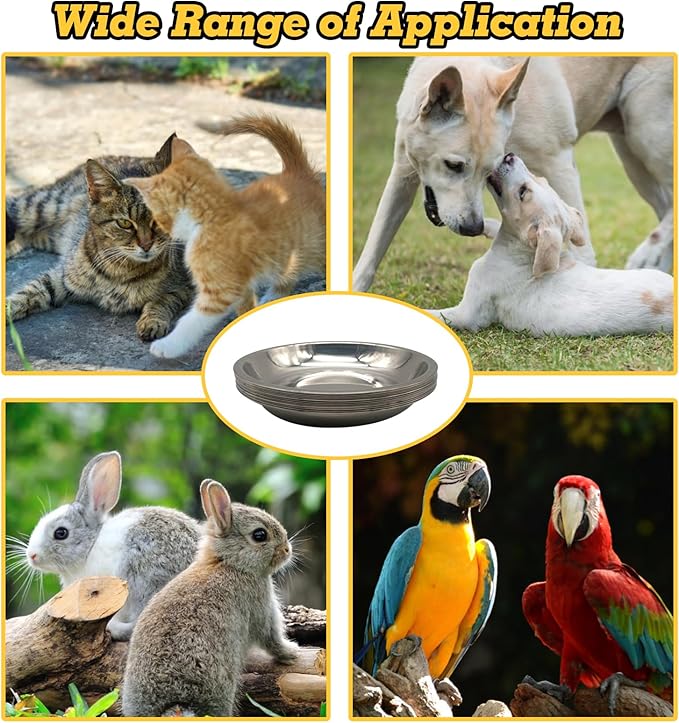 Hamiledyi 12 Pcs Stainless Steel Cat Bowls Metal Wide Shallow Cat Feeding Dishes Replacement Whisker Fatigue Kitten Food Bowl for Dogs Cats and Other Pets (6.30 Inch Diameter)