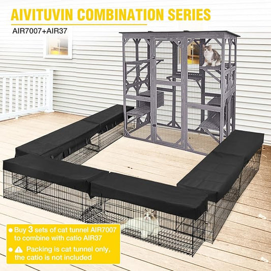 Aivituvin Cat Tunnel with Extendable Design 90.6" L, Metal Wire Outdoor Cat Enclosure with Weatherproof Fabric Cover, Connecting Inside and Outside, for Deck Patios, Balconies