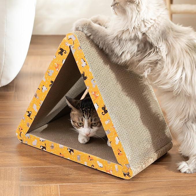 CATISM Cat Scratcher Cat Scratching Board - Foldable - Triangle, 6 Usable Sides Scratchers for Indoor Cats, Durable Recyclable Cats Cardboard Vertical(Pack of 3)