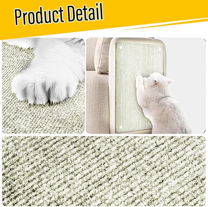 Cat Scratch Couch Furniture Protector, Adhesive Cat Scratch Pad Deterrent for Furniture, DIY Climbing Scratcher for Indoor Cats (Off-White, 39.3x15.8 in)