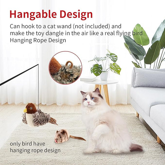 PETGEEK Gigwi Chirping Bird Cat Toy, Fake Simulated Toys for Indoor Cats, Melody Chaser Toys with Hanging Loop for Bored Indoor Adult Cats Kittens Interactive Play (Bird Mouse Set)