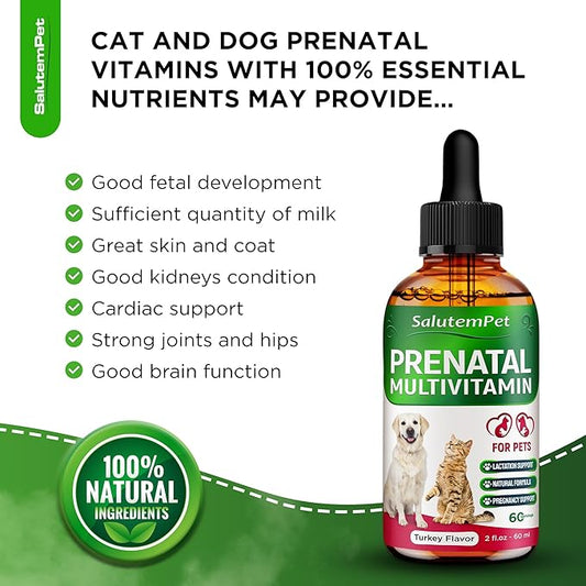 Dog Prenatal Vitamins for Moms During Lactating – Prenatal Vitamins for Dogs & Cats of All Breeds to Care for Pet Development – Multivitamin for Cats – 2 Oz – Herbal Supplement for Pets