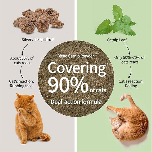 Catnip & Silvervine Powder – 30g Blend of Silvervine Gall Fruit & Catnip, Non-Addictive, for All Cat Ages, Multi-Use with Toys, Scratchers & Protecting Furniture, with 5 Little Pouches