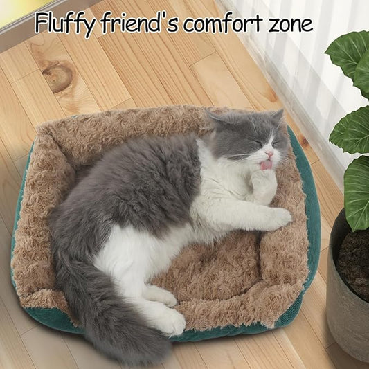 Dog Beds for Extra Small Dogs Washable, Cat Beds for Indoor Cats Super Soft 18"X14" Rectangle Anxiety Kitten Pet Bed with Anti Slip Bottom Plush Snuggler Puppy Sofa Up to 10 Lbs,Green