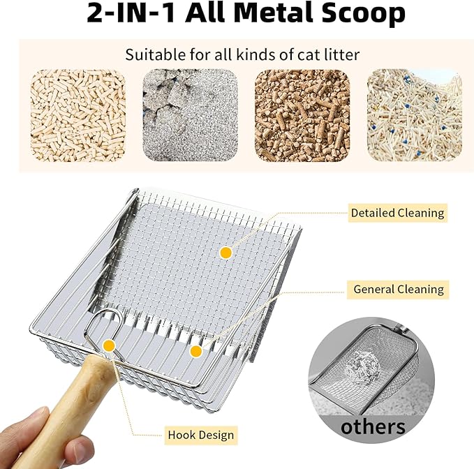 Stainless Steel Litter Box X-Large Enclosed Metal Cat Litter Box for Big Cats with Lid Litter Mat Metal Scoop Long Lasting Odor Free Easy Clean Non-Sticky High Sided Anti-Leakage Grey XL