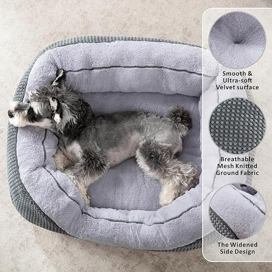 INVENHO Medium Dog Beds for Medium Dogs Washable, Rectangle Dog Bed Medium Size Dog, Orthopedic Dog Bed, Warming Soft Calming Sleeping Puppy Bed Durable Pet Bed with Anti-Slip Bottom M(30"x24"x9")