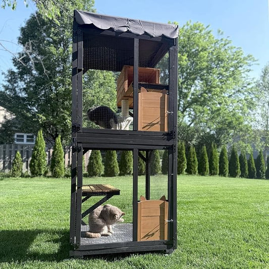 GUTINNEEN Cat House Outdoor Catio on Wheels 70.9" Cat Enclosure Perfect for 3-5 Cats,Waterproof Cover Kitty Shelter