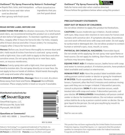 OutSmart® Fly Spray | Plant-Based Mosquito, Tick, and Fly Spray Repellent for Horses and Riders | Fresh Scent | 1 Gallon