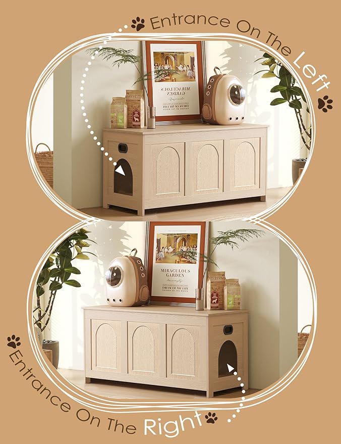 DINZI LVJ Cat Litter Box Enclosure, Flip Top Litter Box Furniture, Farmhouse Hidden Cat Washroom, Wooden Pet House, End Side Table, 39.4" L x 19.7" W x 19.7" H, Sturdy and Easy to Assemble, Natural