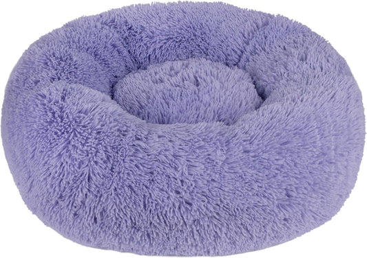 Best Pet Supplies Round Donut Dog Bed with Plush Faux Fur Fabric, Calming, Anti-Anxiety Cushion for Indoor Pets, Slip-Resistant Base, Soft Ergonomic Support - Lavender, 20x20x6''