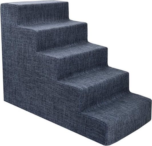 Best Pet Supplies Dog Stairs & Steps - Foam Steps for Small Dogs & Cats, Non-Slip Indoor Balanced Pet Step Support, Dog Ramp, No Assembly, Dark Gray Linen, 5-Step (22.5-inch Height)