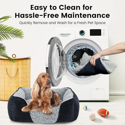 Miguel Washable Dog & Cat Bed with Removable Cushion for Medium & Small Dogs, Easy to Wash Pet Sofa Bed with Side Bolster, Anti-Slip Bottom, Black, 30 Inch