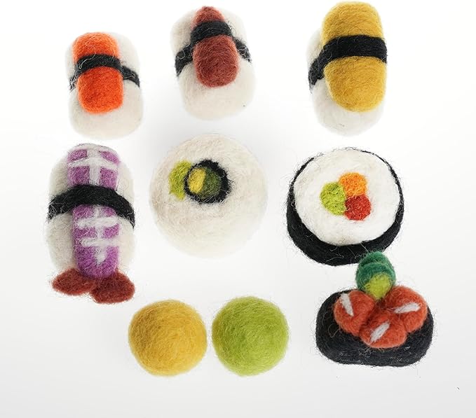 Woolbuddy Cat Sushi Toy, 8pcs, Wool Cat Toy for Boredom & Stimulating, Cute Interactive Toys for Indoor Feline Friends, Self-Play Kitten Toys, Chew Toy, Enrichment Without Catnip
