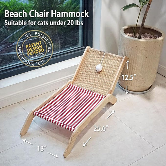 PETKARAY Cat Hammock with Coconut Palm Tree Scratching Post, Cozy Beach Chair Elevated Cat Beds, Original Lounger for Indoor Cats