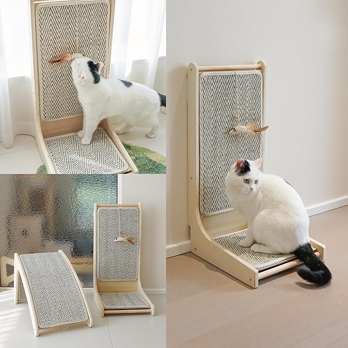 PETKARAY Cat Scratcher, Sisal Cat Scratch Pad, L Shape Scratching Board for Indoor Kitty, Floor Mounted Scratcher with Mouse Toy Catnip