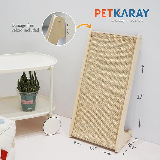 PETKARAY Sisal Cat Scratcher Ramp, L Shaped Scratching Post and Scratch Pad for Indoor Cats, Wall Furniture Protector(Large)