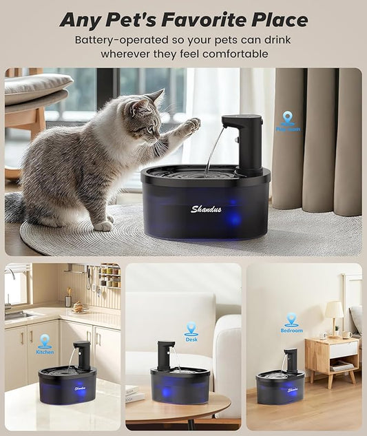 Wireless Cat Water Fountain Cordless, Automatic Pet Water Fountain 5000mAh Battery, 101oz/3L Large Cat Fountains for Drinking Ultra Silent Rechargeable Water Fountains for Cats and Dogs