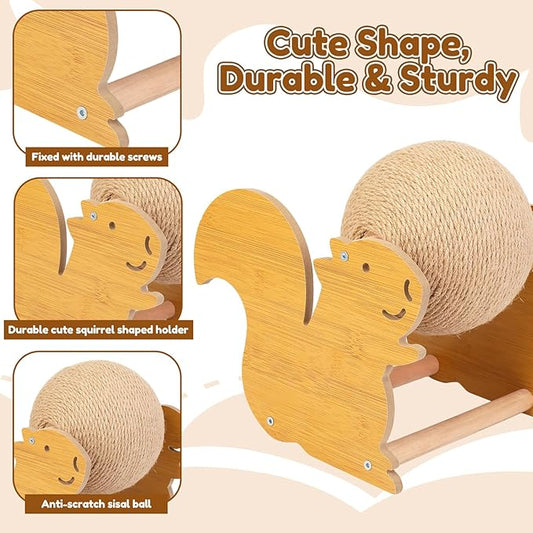 Outamateur Cat Scratching Ball Toy, Sisal Scratching Ball with Cute Stable Stand, Interactive Play and Exercise Toy for Kittens, Cats, Small Pets (Squirrel)