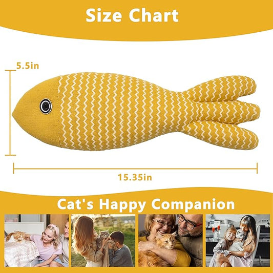 Interesting Catnip Toys Fish, 1 Pack Large Cat Toys, Soft Indoor Cat Kicker Toys, Durable and Highly Interactive Catnip Toys(Yellow Fish)