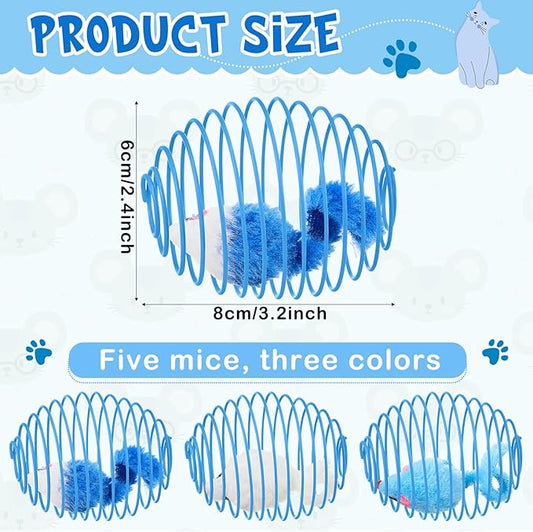 Jecery 5 Pcs Cat Spring Balls Stretchable Springs Toys Rolling Balls Colorful Playful Coils Interactive Spring Action Toy Caged Rats for Kitten Cat Pet Supplies Indoor (Mouse,Blue White)