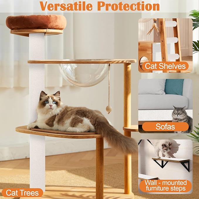 Cat Scratch Furniture Protector - 40" x 15.8" Trimmable Self-Adhesive Cat Claws Scratching Pads, Sisal DIY Climbing Couch Protector for Scratch Post Cats Tree Replacement Indoor (Cream White)