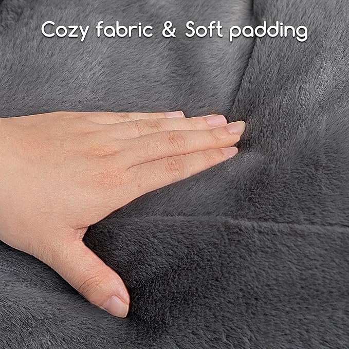 Hollypet Fluffy Plush Dog Cat Pet Couch Soft Calming Sofa Bed for Medium Small Cats and Dogs, Gray, M