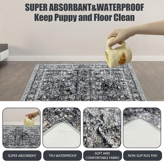 Washable Pee Pads for Dogs, (2 Pack, 36"x42") Upgrade Reusable Puppy Pads with Non-Slip Rug Pad, Super Thickening Absorbent Leakproof Dog Traning Pads Whelping Pad for Dogs, Doggie(Black)