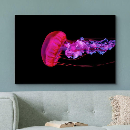 wall26 Canvas Print Wall Art Underwater High Contrast Pink Jellyfish Sea Nature Animals Photography Realism Rustic Scenic Landscape Wilderness Colorful for Living Room, Bedroom, Office - 32"x48"