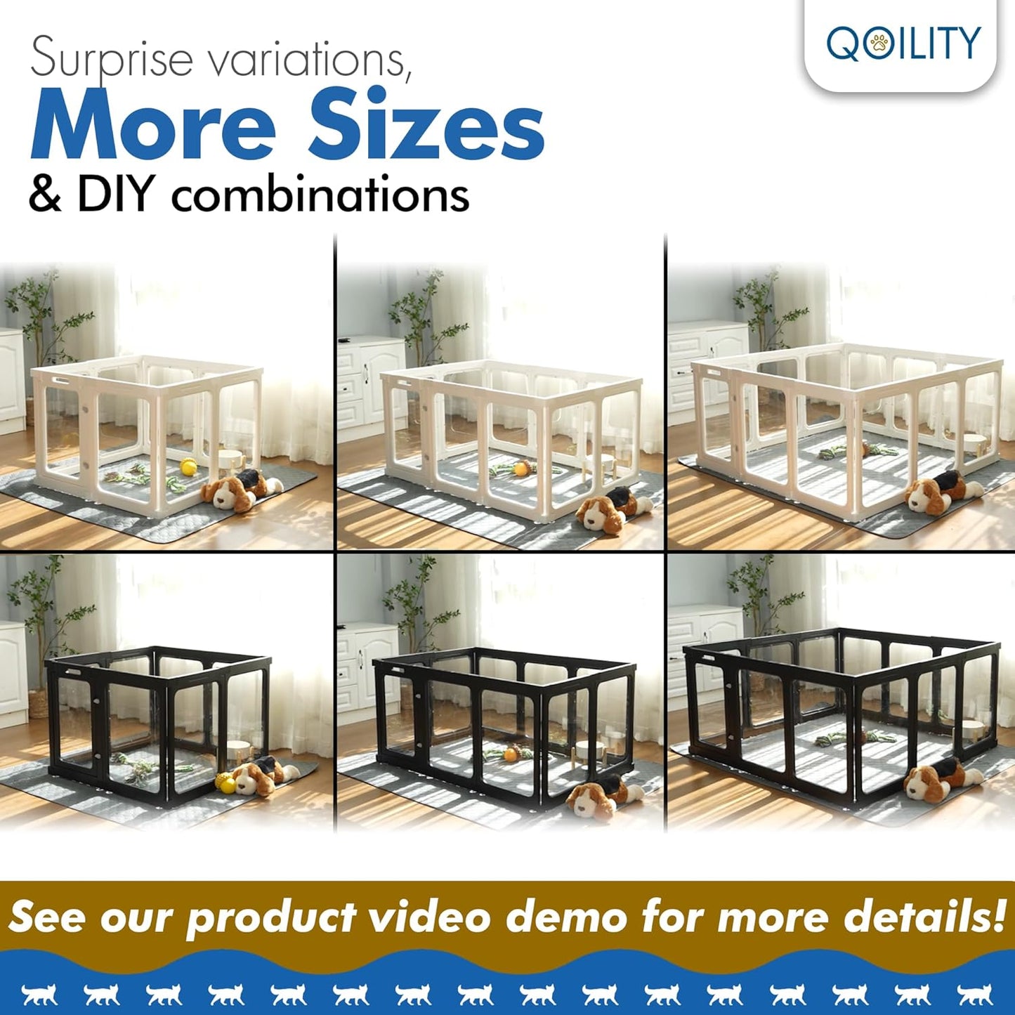 Clear Acrylic Dog Playpen Indoor, Effectively Relieves Indoor Pet Anxiety, 56" x 56" x 23.6"H, Suitable for Puppy and Dog, Black