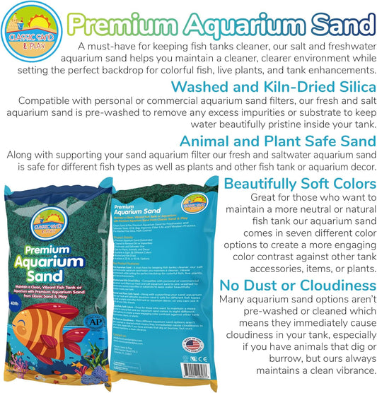 CLASSIC SAND & PLAY Natural Aquarium Sand for Freshwater and Saltwater Tanks, 40 lb. Bag, Improves Filter Life and Filtration Process, Pre-Washed Fine Sand, Green