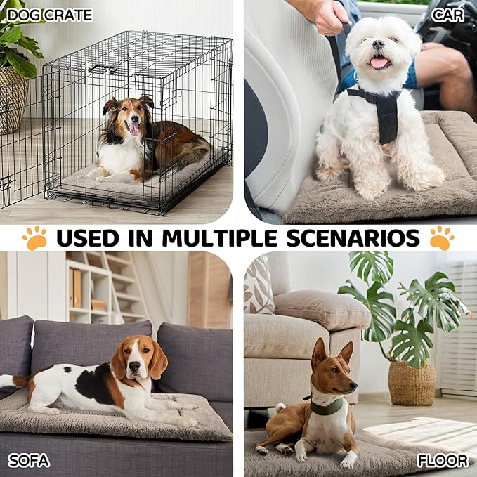 Washable Dog Crate Bed for Large Dogs, Soft Fluffy Pet Kennel Bed Mat Sleeping Mattress, Anti-Slip Travel Flat Pet Beds for Indoor & Outdoor Dogs (30" x 20", Brown)