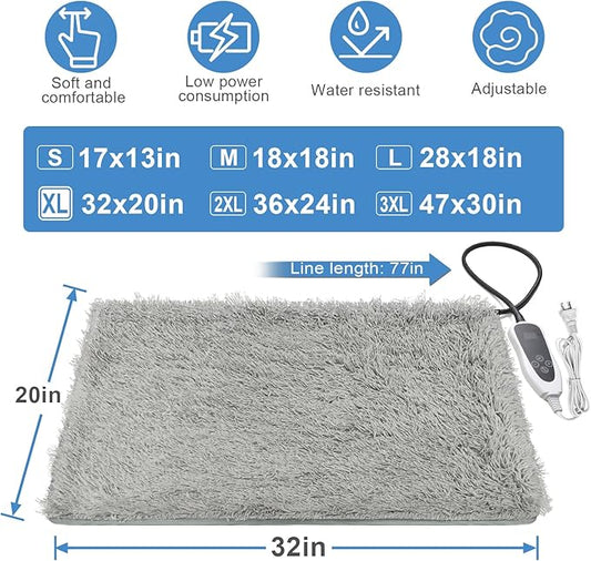 Dog Heating Pad, 32×20 in Heated Dog House, Upgraded Always-On Smart Thermostat Metal Protective Tube with a Plush Fabric Cover Puppy Whelping Supplies- Grey