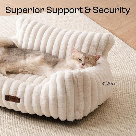 MEWOOFUN Cat Beds for Indoor Cats, Fluffy Cat Couch with Removable Washable Cover, Supportive Small Dog Beds for Puppy & Kitten up to 15 lbs (Beige, 24x19x12)